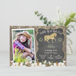 Photo Magnolia Floral Glitter Horse Birthday Invitation