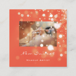 Photo Makeup Artist Eyelash Brows Coral Spark Square Business Card