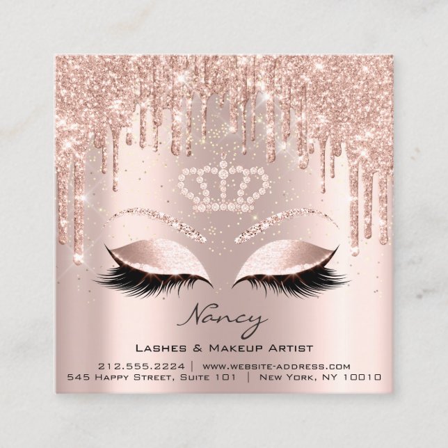 Photo Makeup Artist Eyelashes Brow Rose Gold Square Business Card (Front)
