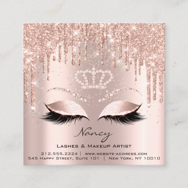 Photo Makeup Artist Eyelashes Brow Rose Gold Vip Square Business Card (Front)