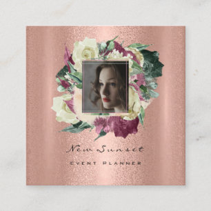 Photo Makeup Artist Wedding Event Floral Rose Gold Square Business Card