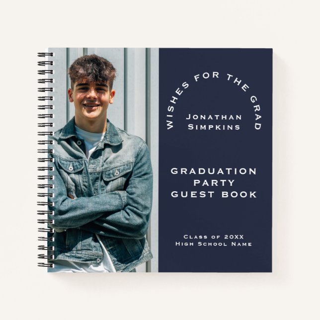 Photo Male Graduation 2025 Party Navy Guest Book (Front)
