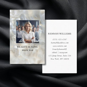  Photo, Marble, White-Silver, Salon Business Card