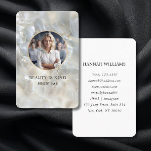  Photo, Marble, White-Silver, Salon Business Card