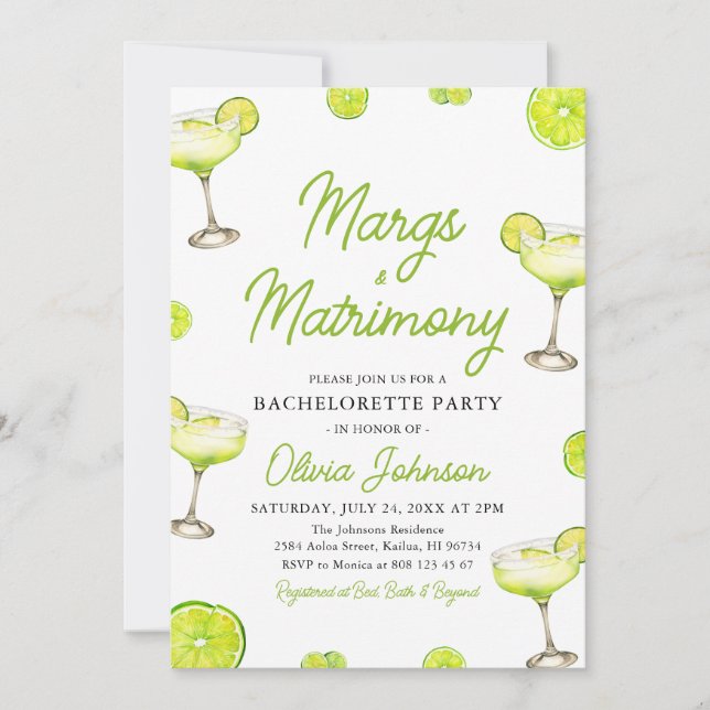Photo Margs & Matrimony Cocktail Bachelorette Invitation (Front)
