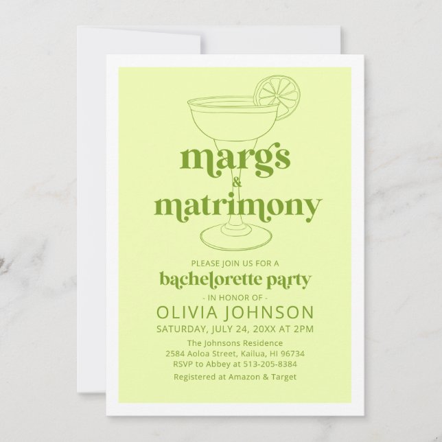 Photo Margs & Matrimony Cocktail Bachelorette Invitation (Front)