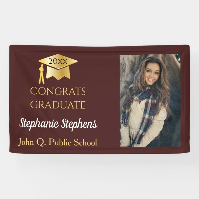 Photo Maroon Gold Congrats Graduate Name | School Banner (Horizontal)
