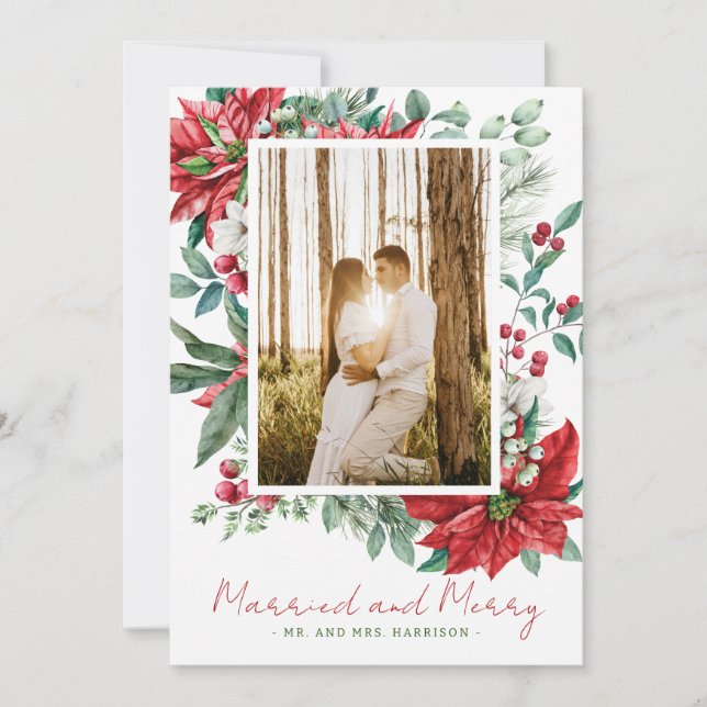 Photo Married and Merry Holiday Christmas Card (Front)