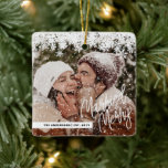 Photo Married Merry Newlyweds Christmas Holiday  Ceramic Ornament<br><div class="desc">Modern personalised Married and Merry Christmas Holiday ornament with snowy frame. Just add your best photograph!</div>