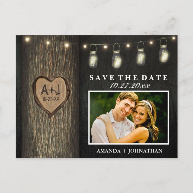 Photo Mason Jar Oak Tree Save The Date Cards (Front)
