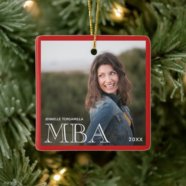 Photo MBA Degree Name Red Graduation Ceramic Ornament (Tree)