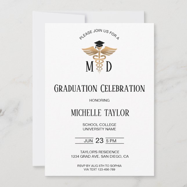 Photo MD Doctor of Medicine Physician Graduation Invitation (Front)