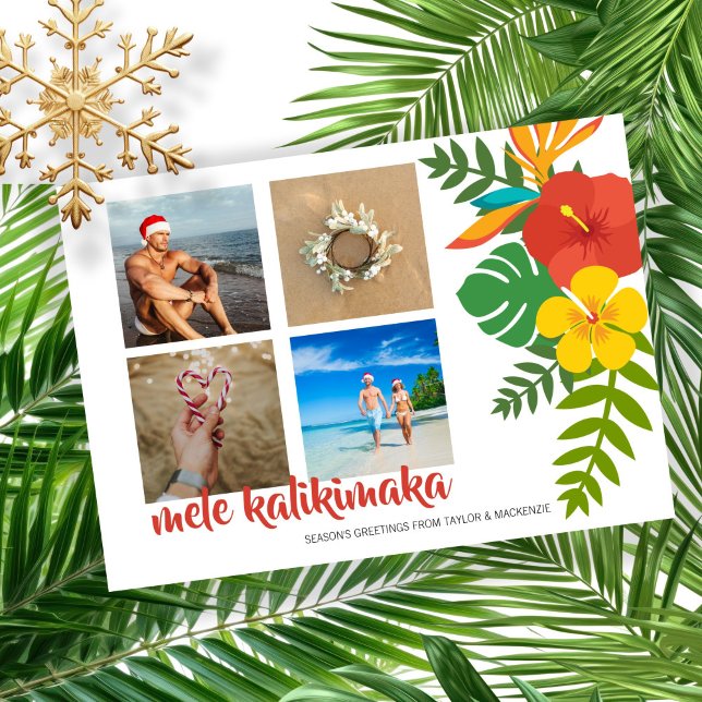 Photo Mele Kalikimaka Flower Personalised Holiday Card (Photo Mele Kalikimaka Flower Personalized Holiday Card by Ricaso. Hawaii holiday greetings )