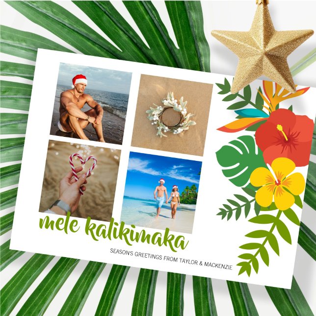 Photo Mele Kalikimaka Flower Personalised Holiday Card (Photo Mele Kalikimaka Flower Personalized Holiday Card by Ricaso Hawaii style tropical Christmas)