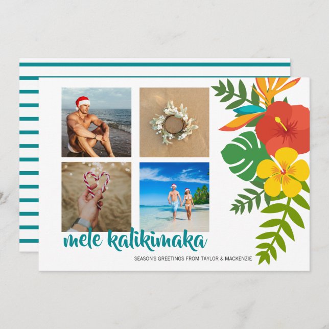 Photo Mele Kalikimaka Flower Personalised Holiday Card (Front/Back)