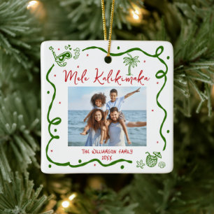 Photo Mele Kalikimaka Red Green Doodles Christmas Ceramic Ornament
