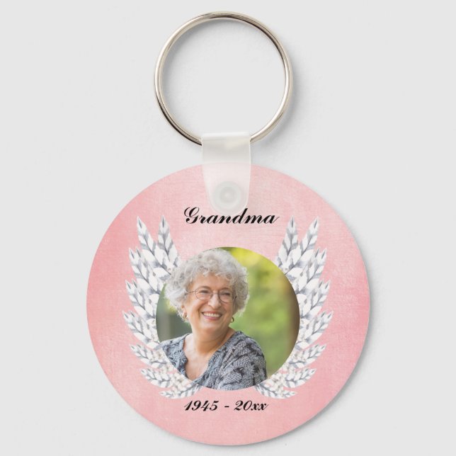 Photo Memorial Beautiful Angel WIngs Keepsake Key Ring (Front)