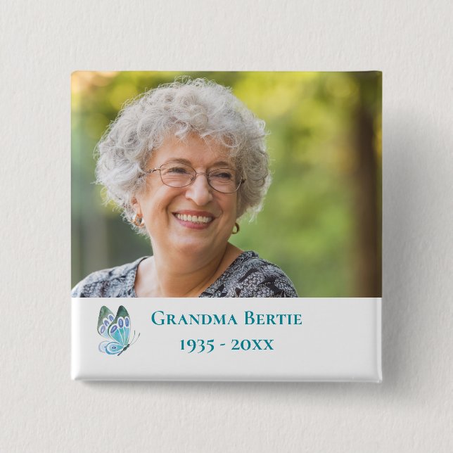 Photo Memorial Butterfly In Loving Memory Button (Front)
