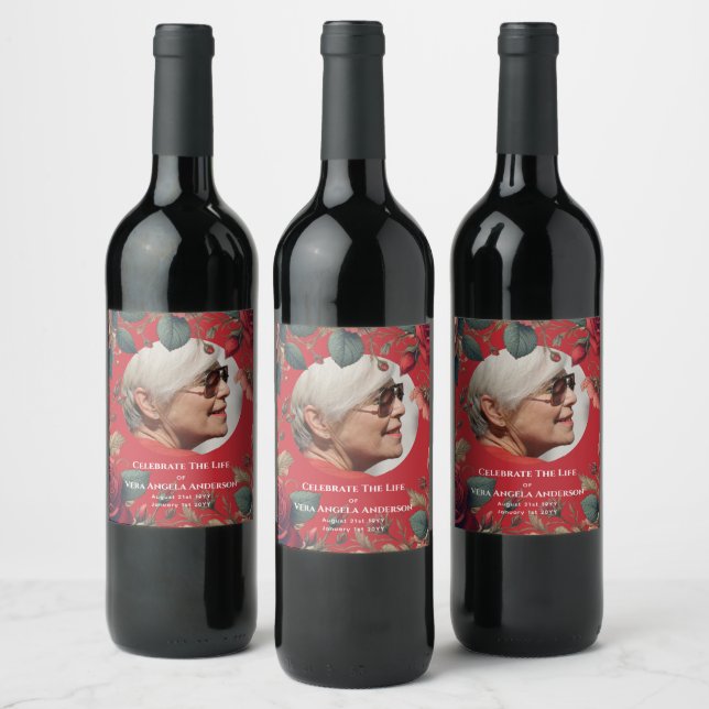 Photo Memorial Celebration of Life Funeral Gifts Wine Label (Bottles)