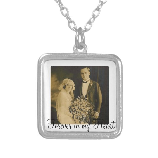 Photo Memorial Charm for Wedding Bouquet in White Silver Plated Necklace