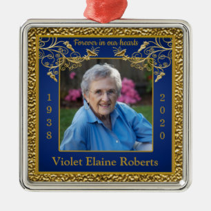 Photo Memorial Christmas Keepsake Ornament Blue