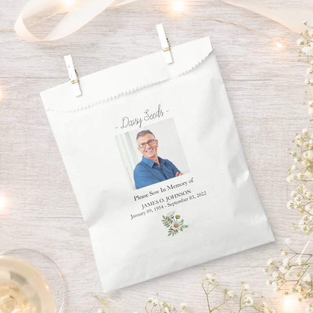 Photo Memorial Daisy Seed Funeral Favour Bags (Clipped)