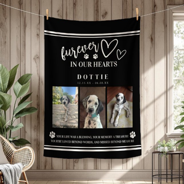 Photo Memorial Dog Furever In Our Hearts Fleece Blanket (Photo Memorial Dog Furever In Our Hearts Black and White Fleece Blanket)