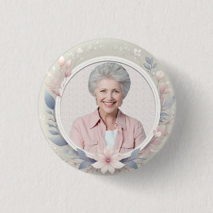 Photo Memorial Floral Funeral 3 Cm Round Badge