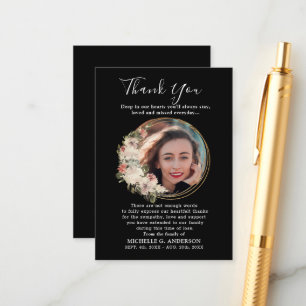 Photo Memorial Floral Golden Wreath Thank You Card