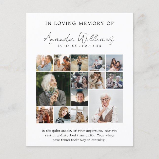 Photo Memorial Funeral - 15 Photo Collage Prayer Flyer (Front)