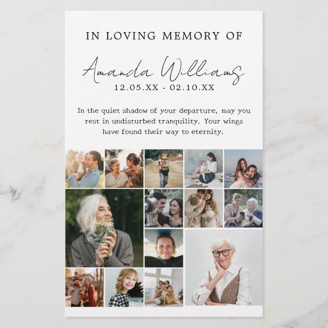 Photo Memorial Funeral - 15 Photo Collage Prayer Flyer (Front)