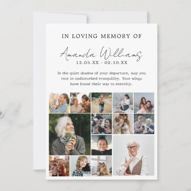 Photo Memorial Funeral - 15 Photo Collage Thank You Card (Front)
