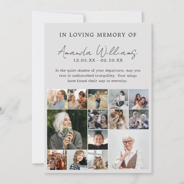 Photo Memorial Funeral - 15 Photo Collage Thank You Card (Front)