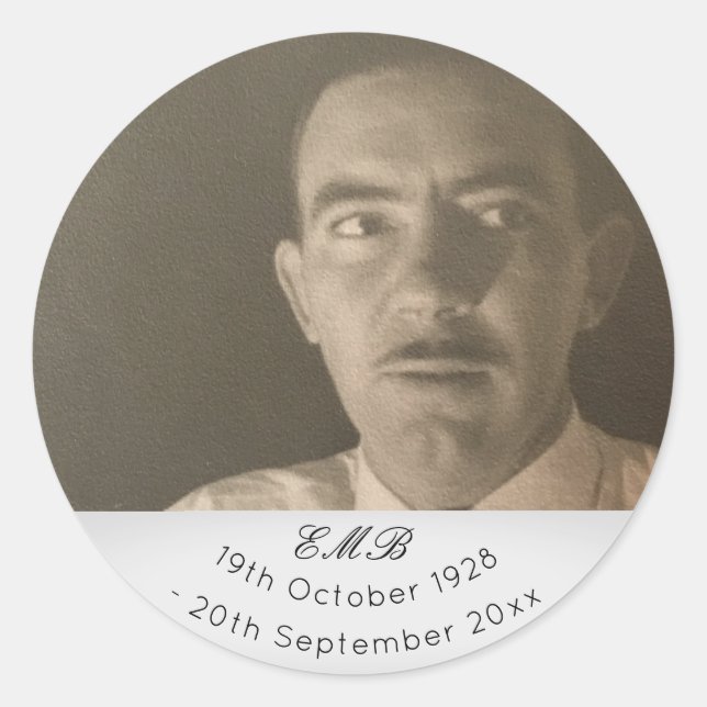 Photo Memorial Funeral Monogram Classic Round Sticker (Front)