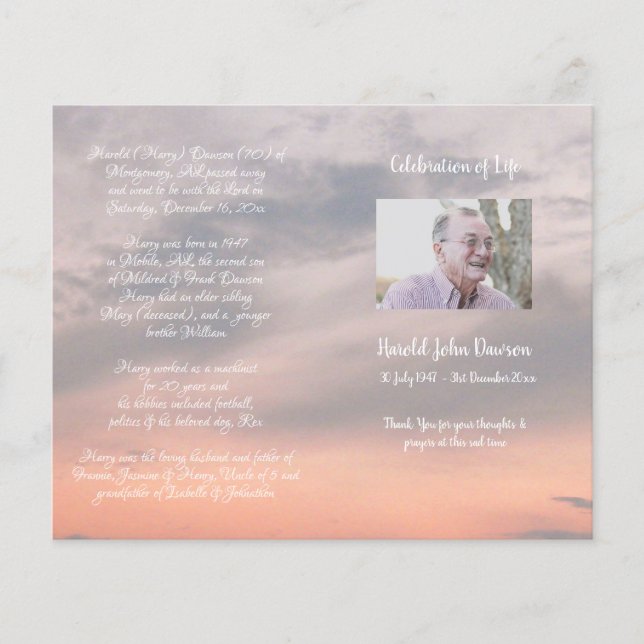 Photo Memorial Funeral Order of Service Program (Front)