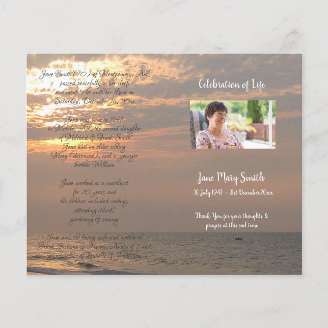 Photo Memorial Funeral Order of Service Program (Front)