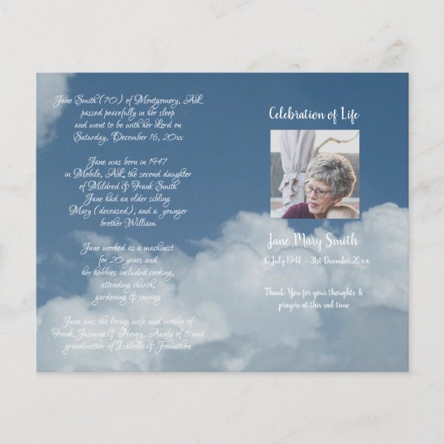 Photo Memorial Funeral Order of Service Program (Front)