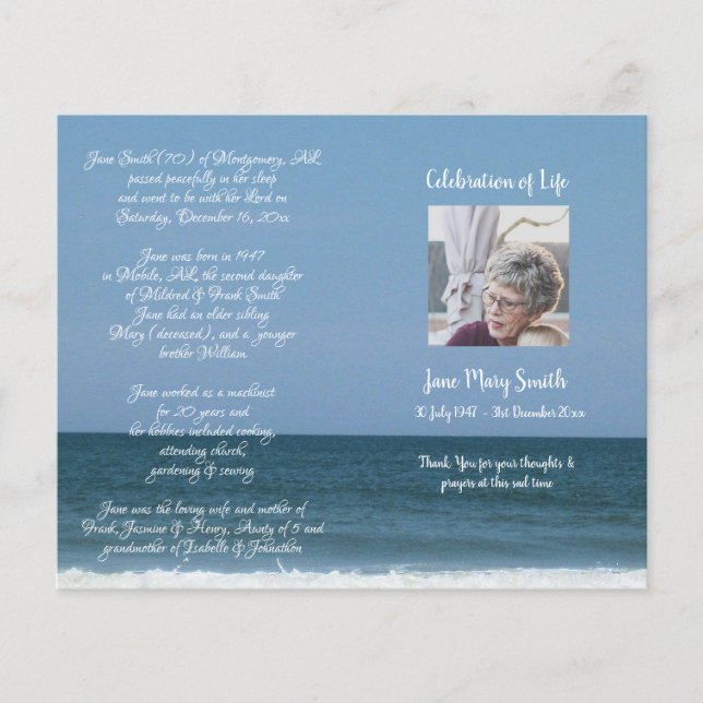 Photo Memorial Funeral Order of Service Program (Front)