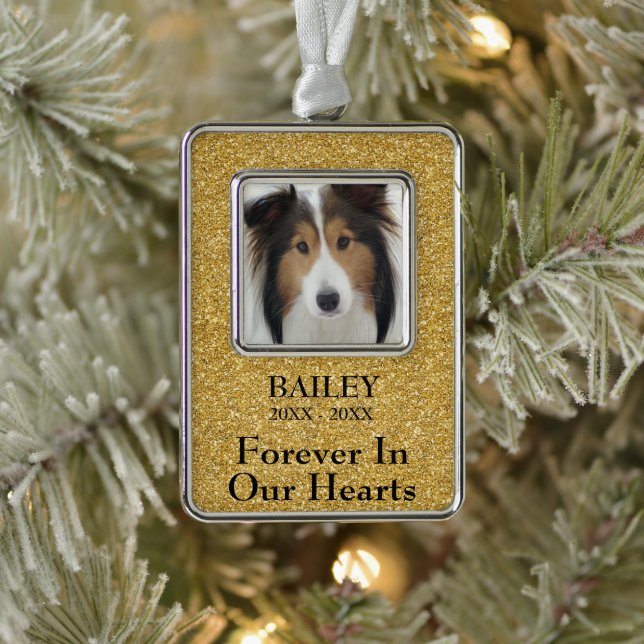 Photo Memorial Gold Glitter Dog Silver Plated Framed Ornament (Tree)