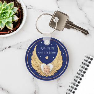Photo Memorial Golden Angel Wings & Custom Message Key Ring