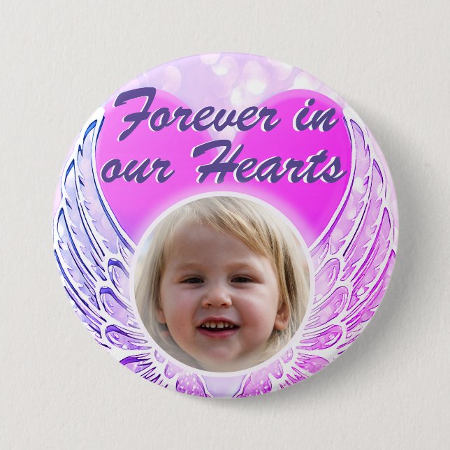 Photo Memorial Heart Angel Wings Button (Front)