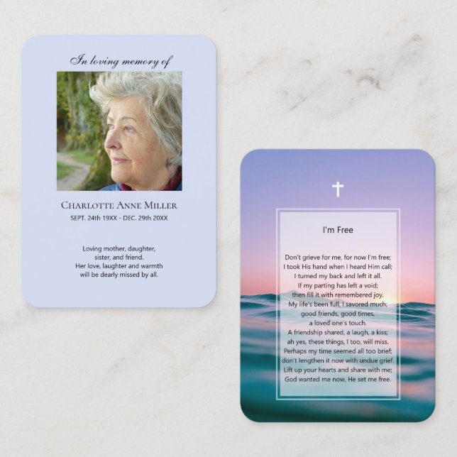 Photo memorial I'm Free prayer card (Front/Back)