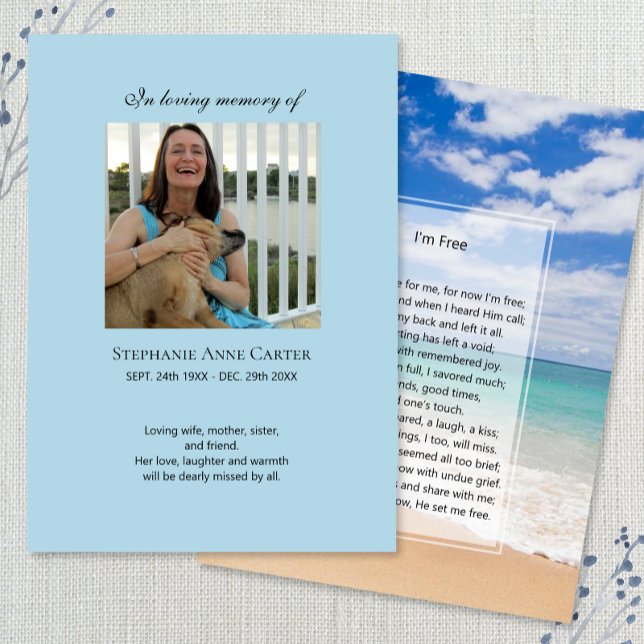 Photo memorial I'm Free prayer card (Creator Uploaded)