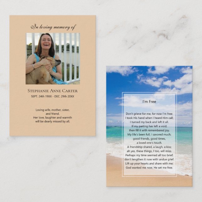 Photo memorial I'm Free prayer card 2 (Front/Back)