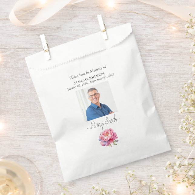 Photo Memorial Peony Seed Funeral Favour Bags (Clipped)