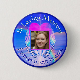 Photo Memorial Rainbow Heart 6 Cm Round Badge
