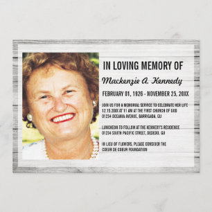 Photo Memorial Service or Funeral Invitations
