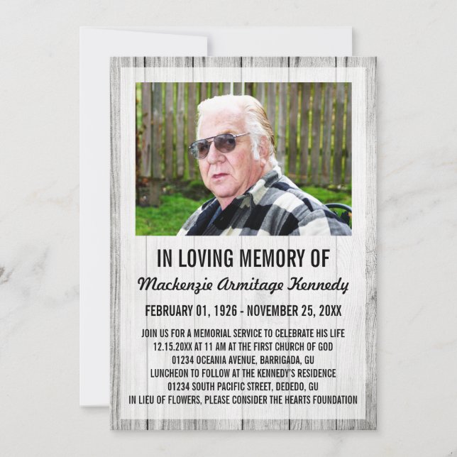 Photo Memorial Service or Funeral Invitations (Front)