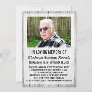 Photo Memorial Service or Funeral Invitations