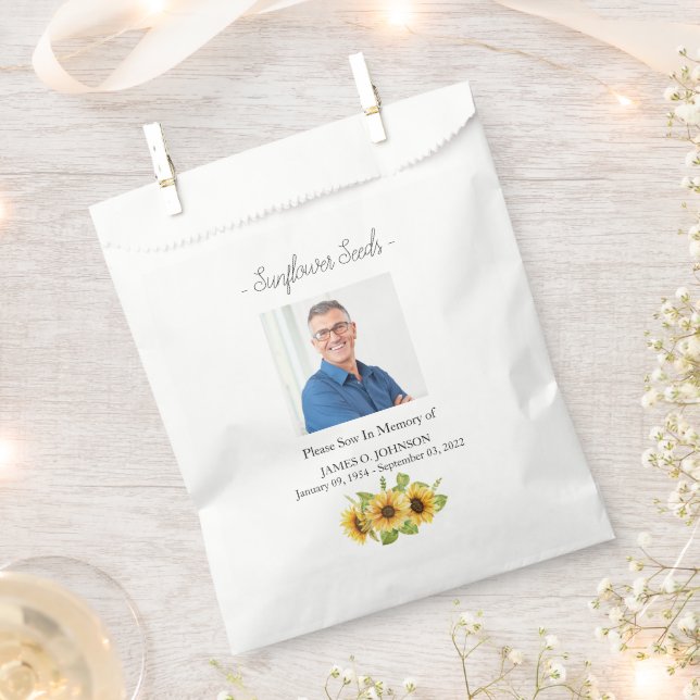 Photo Memorial Sunflower Seed Funeral Favour Bag (Clipped)
